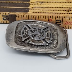 Vintage 1983 Fire Department Belt Buckle 2" Made In The USA Cast Aluminum F.D.